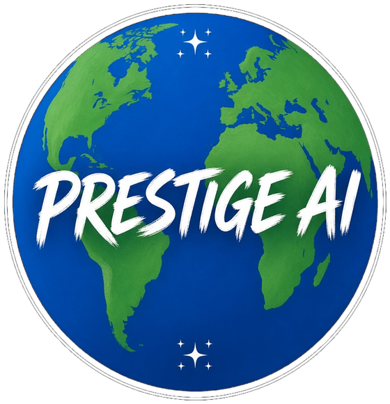 A minimal Prestige Worldwide badge mark: a globe inside a simple ring.